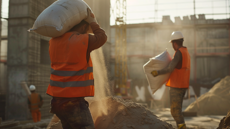 A modern construction site scene showing workers