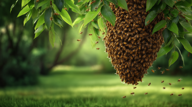 large swarm of honeybees