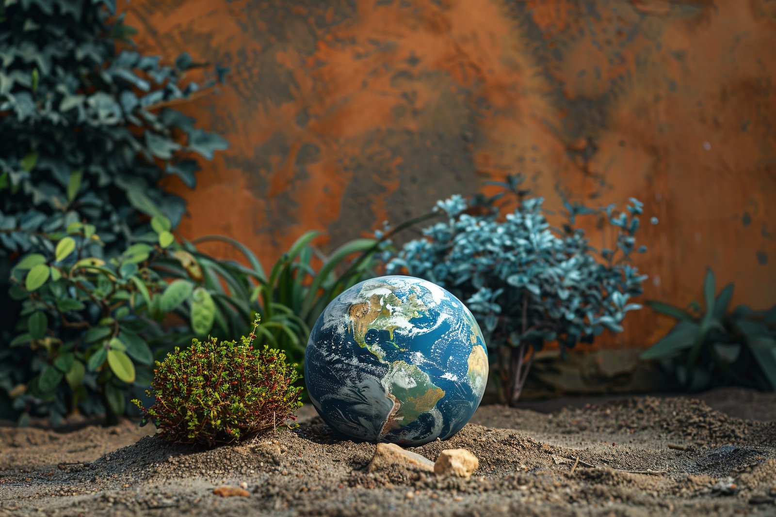 planet earth surrounded by nature vegetation