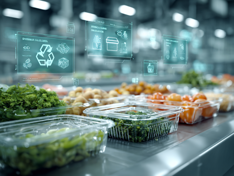A clean, modern food packaging scene showcasing plastic packaging