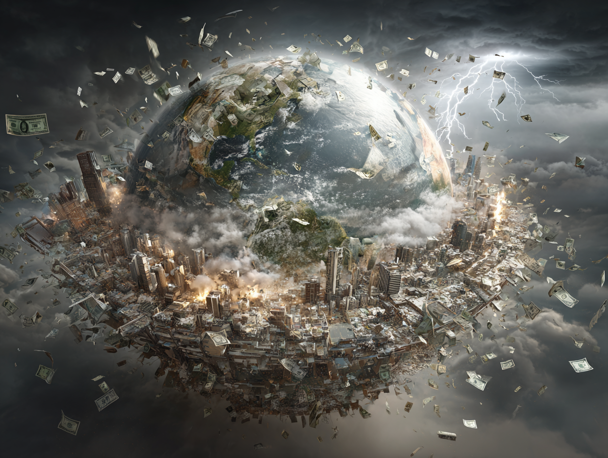 digital illustration showing the aftermath of multiple natural disasters around the world