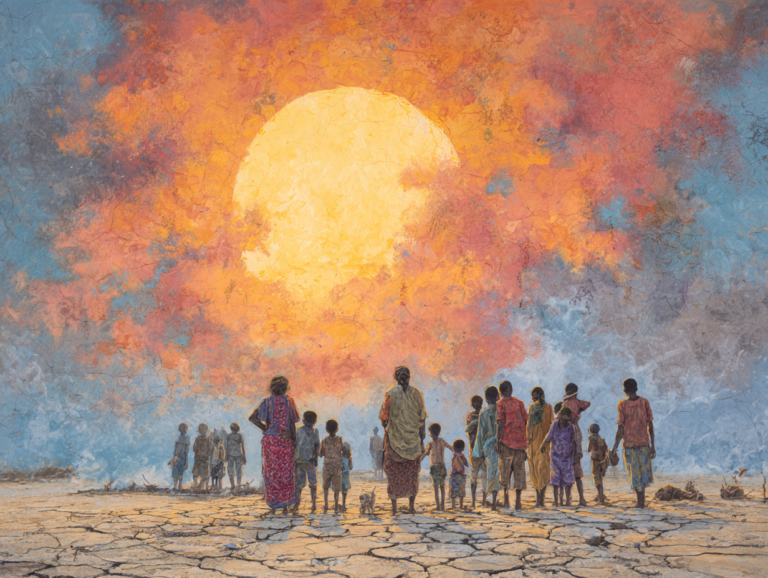 emotional scene depicting the impact of climate change on impoverished communities