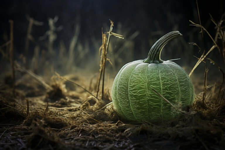 green pumpkin frosty evening green pumpkin agricultural rural farming image photography