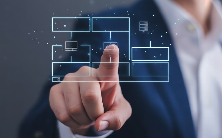 business-professional-interacting-with-virtual-data-flowchart