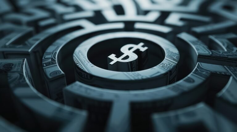 A maze with a dollar sign at the center, symbolizing navigating through financial complexities with effective management.